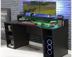 Morpheus Black Gaming Desk with LED Lights & Headphone and Drink Holder