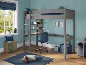 Stompa Classic High Sleeper Bed in Grey with Integrated Desk & Shelving