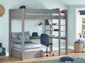 Stompa Classic High Sleeper Bed in Grey with Integrated Desk, Shelving and Chair Bed