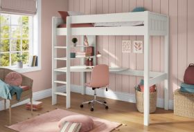 Stompa Classic High Sleeper Bed in White with Integrated Desk & Shelving