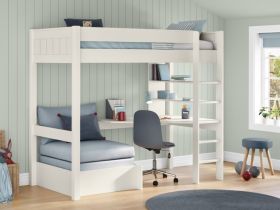 Stompa Classic High Sleeper Bed in White with Integrated Desk, Shelving and Chair Bed