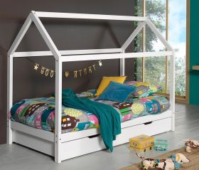 Vipack Dallas Kids House Bed in White with Underbed Trundle