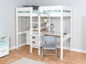Stompa Duo 4 White High Sleeper Bed with Integrated Desk, Shelving & 3 Drawer Chest