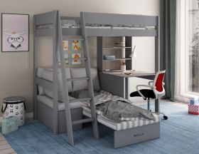 Kids Avenue Estella Grey High Sleeper 4 Bed with Storage, Desk & Futon