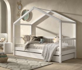 Vipack Forrest House Bed in White Beech with Underbed Trundle