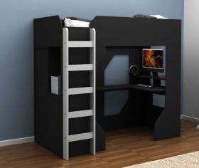 Kidsaw Kudl Gaming High Sleeper Bed in Black with Desk & Shelving