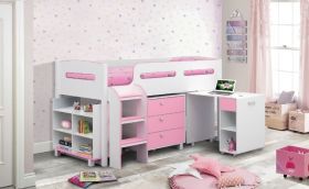 Julian Bowen Kimbo Pink Midsleeper Cabin Bed + Mattress and Chair