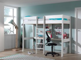 Vipack Pino Kids High Sleeper Bed in White with Desk & Shelving