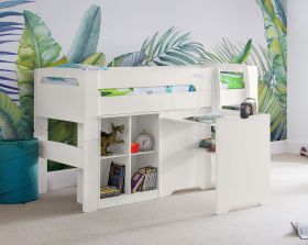 Julian Bowen Pluto Mid Sleeper Bed, Bookcase and Desk in Surf White