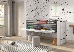 Sam Mid Sleeper Cabin Bed in White with Large Pull Out Desk