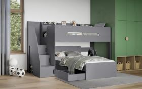 Flair Stepaside Staircase L Shaped Bunk Bed in Grey - 3ft Single