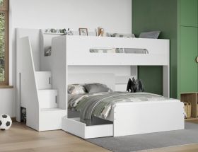 Flair Stepaside Staircase L Shaped Triple Bunk Bed in White