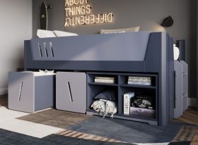 Flair Tokyo Mid Sleeper Bed in Grey and Navy with Storage