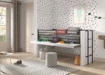 Vipack Sam Mid Sleeper Cabin Bed in White with Large Pull Out Desk