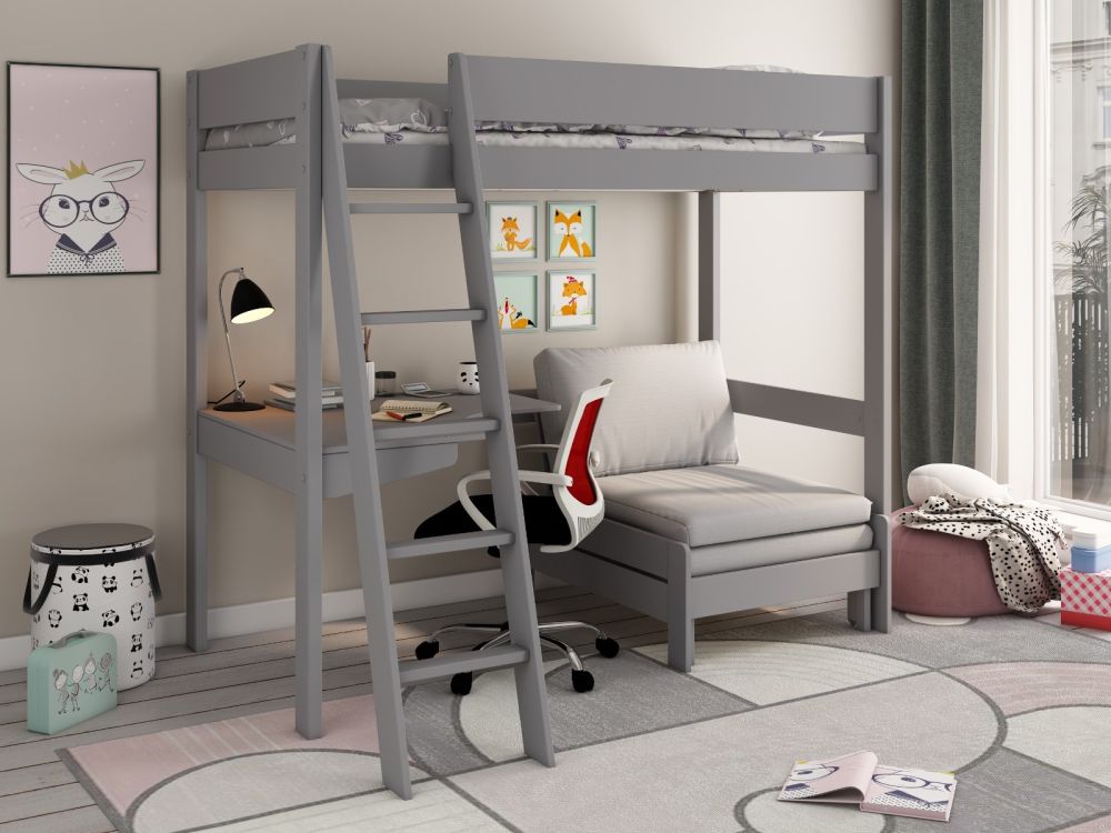 Kids Avenue Estella Highsleeper with Sofa Bed and Desk in Grey